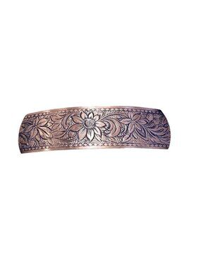 Floral Engraved Copper Hair Barrette VTG Clip Sunflower Statement Classic